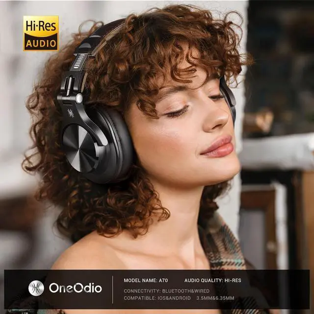Alt view image 2 of 5 - OneOdio A70 Bluetooth Over Ear Headphones, Wireless Headphones with 72H Playtime, Hi-Res, Built-in Mic, 3.5mm/6.35mm Wired Audio Jack for Studio Monitor & Mixing DJ Guitar AMP, Computer Laptop PC
