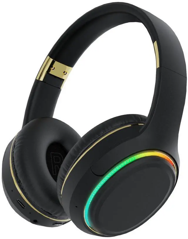 Main image of OOYY Foldable Over-Ear Headphones with Hidden Mic for Cell Phone, Wireless Bluetooth Headphones with RGB LED Lighting (Black)