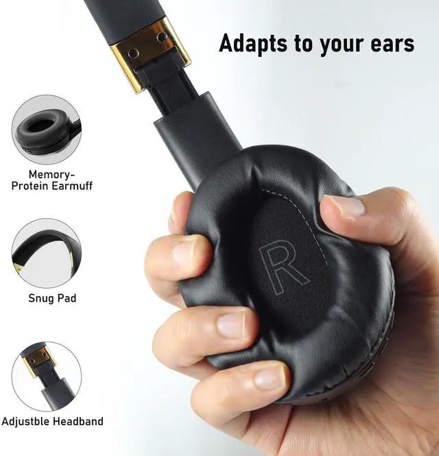 Alt view image 4 of 5 - OOYY Foldable Over-Ear Headphones with Hidden Mic for Cell Phone, Wireless Bluetooth Headphones with RGB LED Lighting (Black)