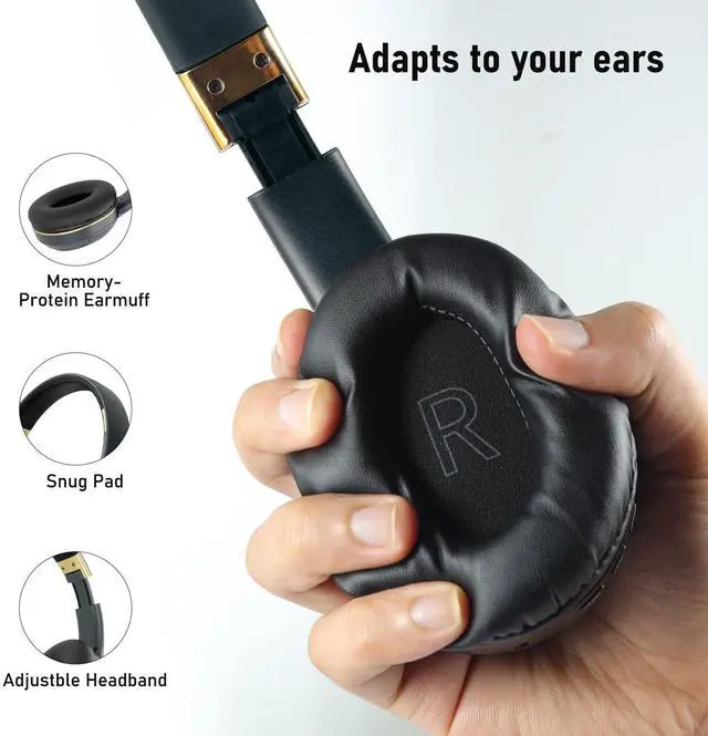 Alt view image 4 of 5 - OOYY Wireless Bluetooth Headphones with RGB LED Lighting, Foldable Over-Ear Headphones with Hidden Mic for Cell Phone, Laptop, PC, Suitable for School, Workouts, Listening Music, and Gaming (Blue)