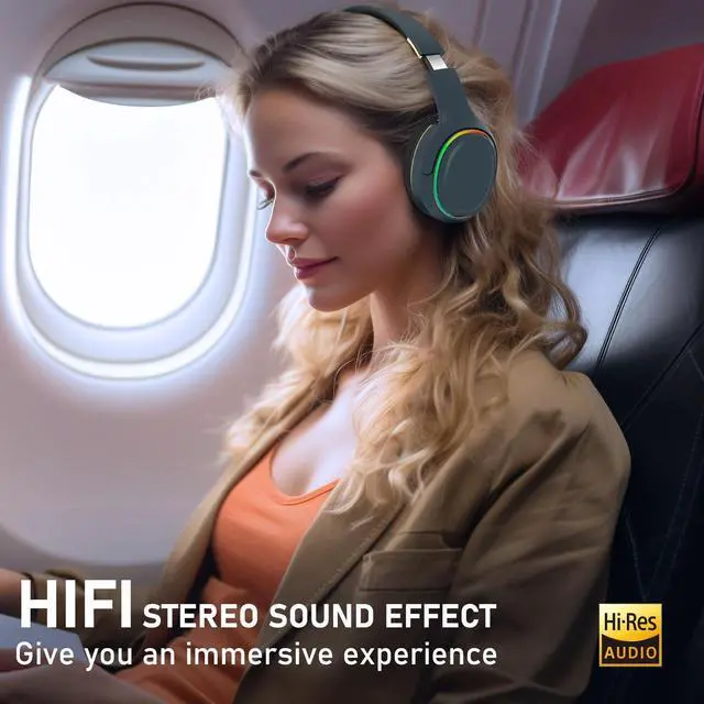 Alt view image 2 of 5 - OOYY Wireless Bluetooth Headphones with RGB LED Lighting, Foldable Over-Ear Headphones with Hidden Mic for Cell Phone, Laptop, PC, Suitable for School, Workouts, Listening Music, and Gaming (Blue)