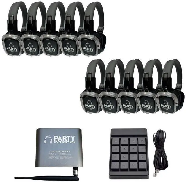 Main image of Party Headphones Silent Disco Wireless RF 10 x Headphones, 1 x RF Transmitter Bundle Combo | LED Flashing Light | 1500ft Range | Long Distance Outdoor Party | HD Sound [Light Control Keypad Free]