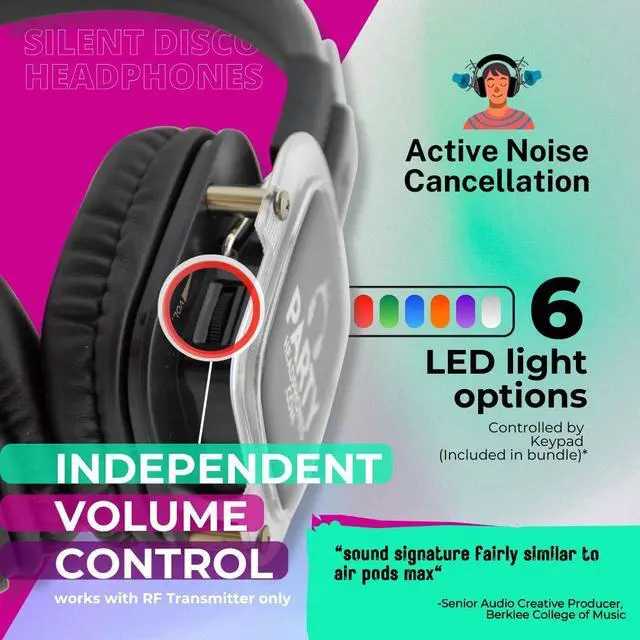 Alt view image 2 of 5 - Party Headphones Silent Disco Wireless RF 10 x Headphones, 1 x RF Transmitter Bundle Combo | LED Flashing Light | 1500ft Range | Long Distance Outdoor Party | HD Sound [Light Control Keypad Free]
