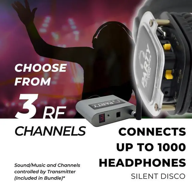 Alt view image 4 of 5 - Party Headphones Silent Disco Wireless RF 10 x Headphones, 1 x RF Transmitter Bundle Combo | LED Flashing Light | 1500ft Range | Long Distance Outdoor Party | HD Sound [Light Control Keypad Free]
