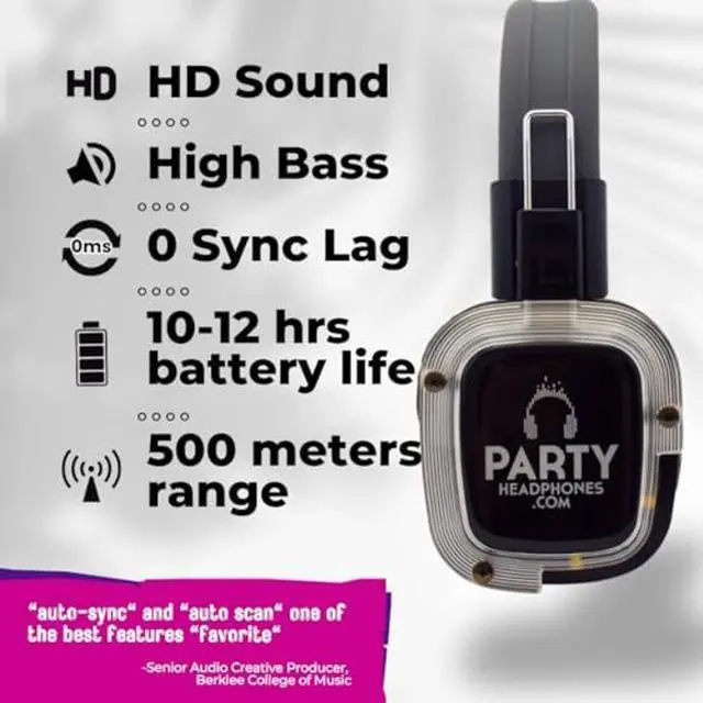 Alt view image 3 of 5 - Party Headphones 5 x Wireless RF Silent Disco Headphones, 1 x RF Transmitter | HD Strong Bass | No Sync Delay | 1500ft Range | As seen on Netflix | Ideal for TV, Home Theater, Outdoor Party