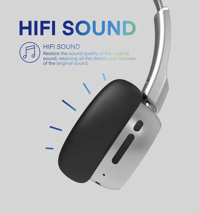 Alt view image 3 of 5 - perfell M1 Wireless Retro Headphones, Noise Reduction Headset, 50H Playback Time, High-Resolution Audio, Bass, Memory Foam Earplug, Suitable for Travel,Fitness or Home Office