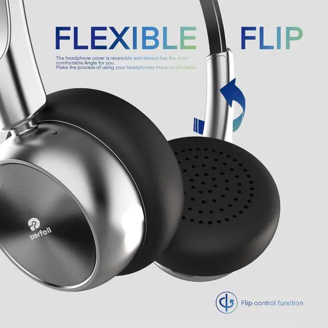 Alt view image 4 of 5 - perfell M1 Wireless Retro Headphones, Noise Reduction Headset, 50H Playback Time, High-Resolution Audio, Bass, Memory Foam Earplug, Suitable for Travel,Fitness or Home Office