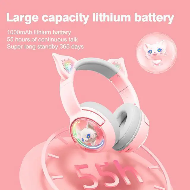Alt view image 3 of 5 - PHNIXGAM Cat Ears Bluetooth Headsets & RGB Headphone Stand with 3.5mm AUX and 3 Port USB 2.0 Hub