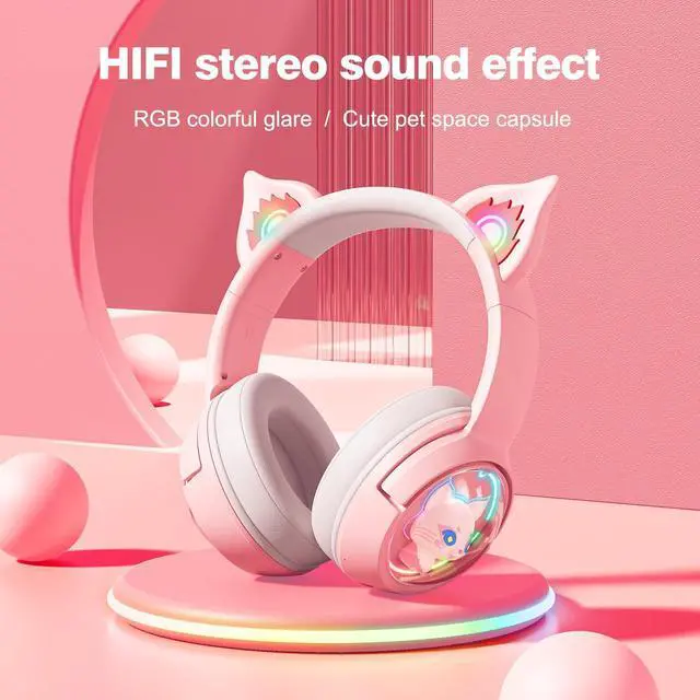 Alt view image 2 of 5 - PHNIXGAM Cat Ears Bluetooth Headsets & RGB Headphone Stand with 3.5mm AUX and 3 Port USB 2.0 Hub