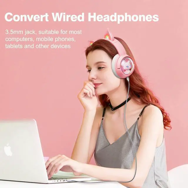 Alt view image 4 of 5 - PHNIXGAM Cat Ears Bluetooth Headsets & RGB Headphone Stand with 3.5mm AUX and 3 Port USB 2.0 Hub