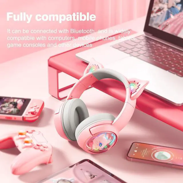 Alt view image 5 of 5 - PHNIXGAM Cat Ears Bluetooth Headsets & RGB Headphone Stand with 3.5mm AUX and 3 Port USB 2.0 Hub