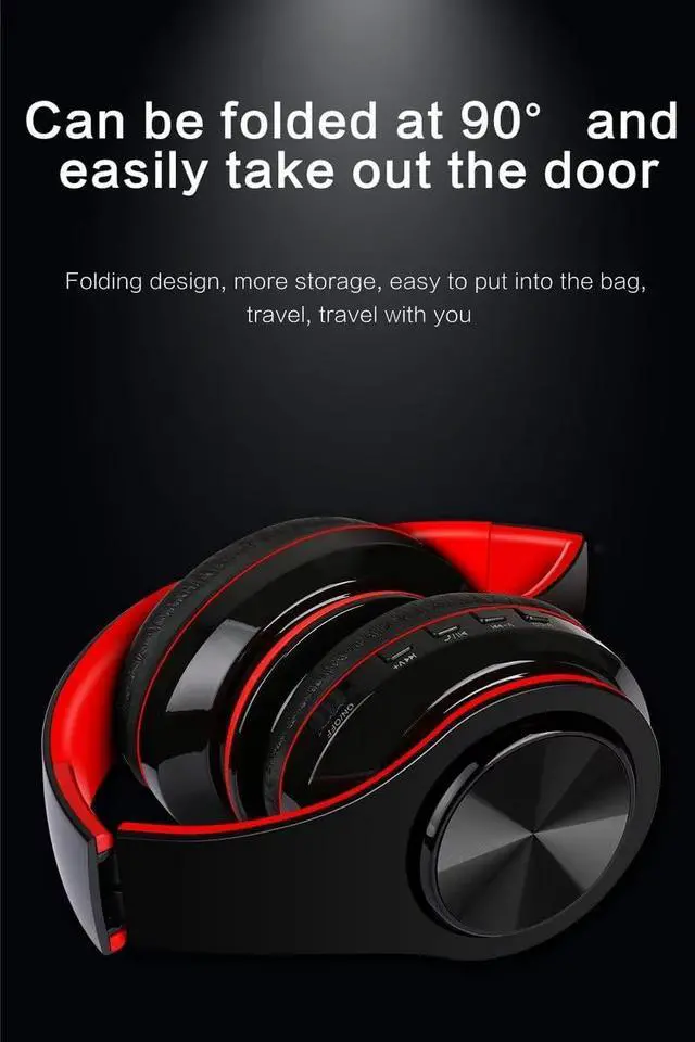 Alt view image 2 of 5 - PRIME ANIS Hybrid Noise Cancelling Headphones, Wireless Bluetooth Over-Ear, Black with Color Accents, Built-in Mic, HiFi Stereo Sound, Foldable Design- Headset (Red)