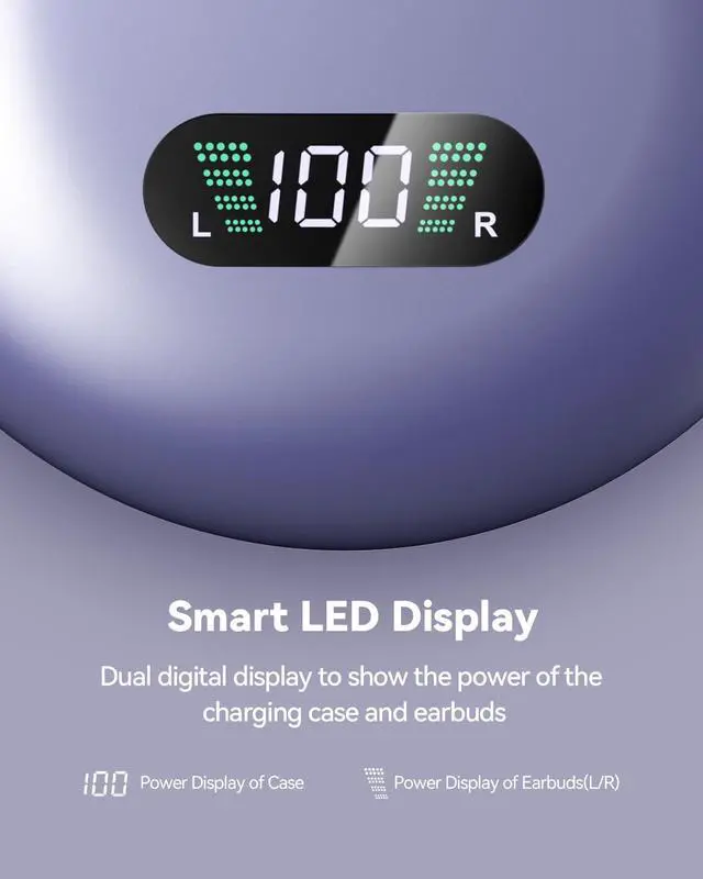 Alt view image 3 of 5 - PUREMIC Clip on Earbuds Open Ear Wireless Bluetooth 5.4 Headphones, 60H Playback LED Power Display Earphones with Wireless Charging Case, IPX7 Waterproof Ear Buds for Phone Laptop Computer (Purple)