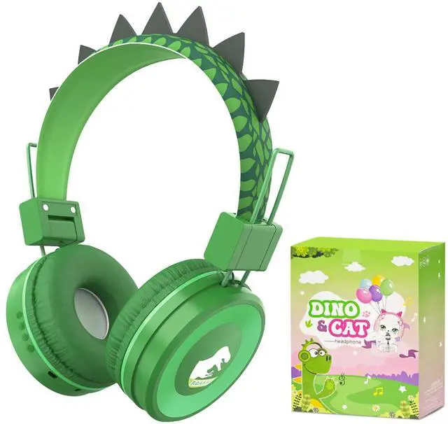 Main image of QearFun Kids Bluetooth Headphones, Dinosaur Kids Headphones Wireless with Microphone, Safe Volume 85 dBA, Bluetooth 5.3, Girls Toddler Headphones with Aux Cord for iPad/Tablet/Travel/School, Green