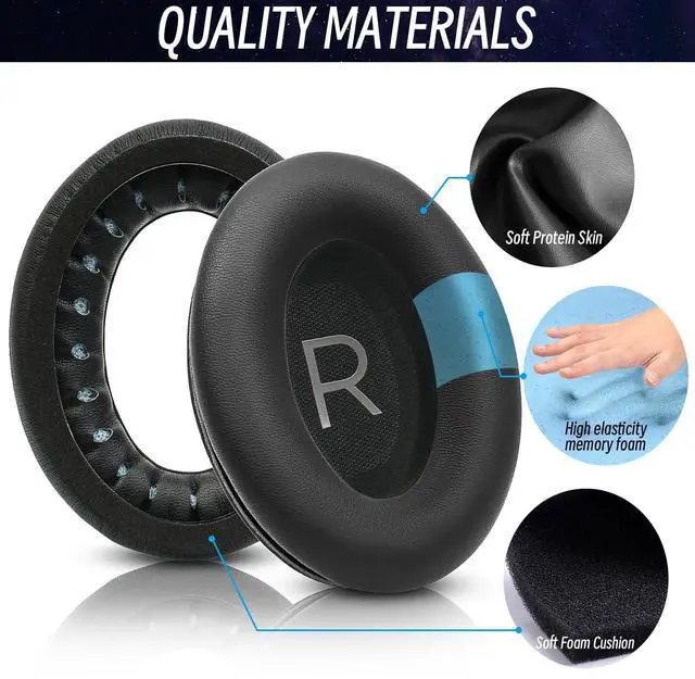 Alt view image 2 of 5 - Replacement Ear Pads for Bose QuietComfort 45 (QC45) / QuietComfort SE (QC SE) / Quiet Comfort Wireless Over-Ear Headphones, Softer Protein Leather Earpads Cushions Kit (Black)