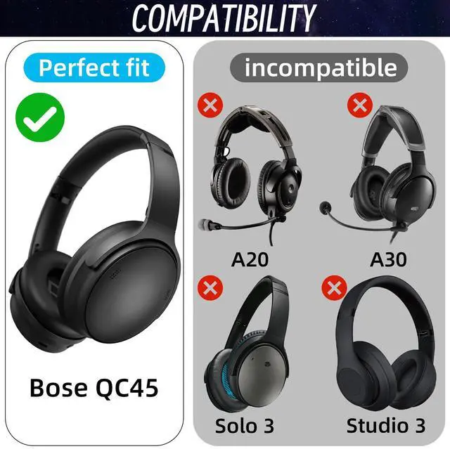 Alt view image 4 of 5 - Replacement Ear Pads for Bose QuietComfort 45 (QC45) / QuietComfort SE (QC SE) / Quiet Comfort Wireless Over-Ear Headphones, Softer Protein Leather Earpads Cushions Kit (Black)