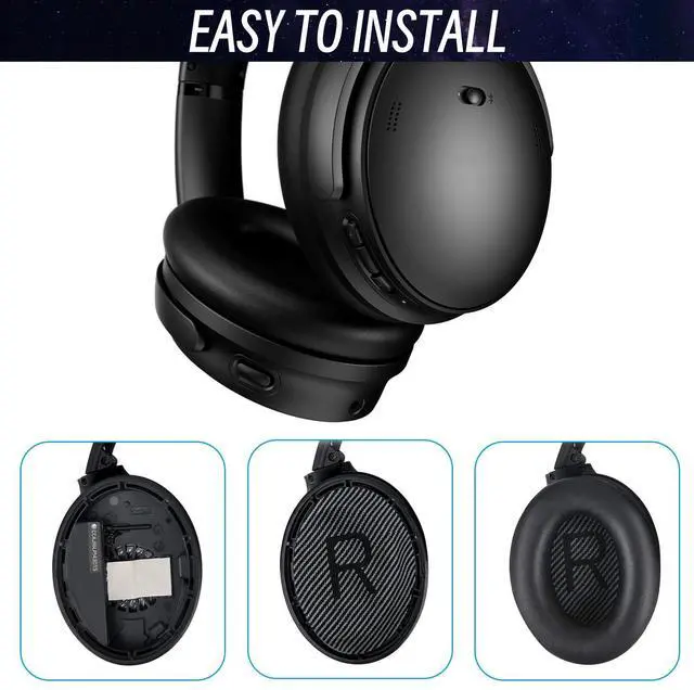 Alt view image 5 of 5 - Replacement Ear Pads for Bose QuietComfort 45 (QC45) / QuietComfort SE (QC SE) / Quiet Comfort Wireless Over-Ear Headphones, Softer Protein Leather Earpads Cushions Kit (Black)