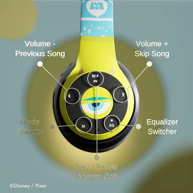 Alt view image 5 of 5 - Disney/Pixar's Monsters, Inc Bluetooth Headphones - Over The Ear Bluetooth Wireless Headset with Built in Mic and Up to 15 Hrs Playtime - Monsters Inc Gifts for Women Men All Fans of Disney Gifts