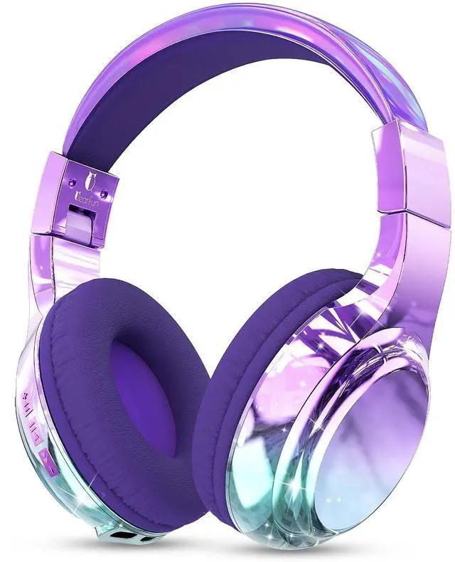 Main image of QearFun Kids Bluetooth 5.3 Headphones, Wireless Metallic Gradient Headset, Lightweight Foldable On Ear Headphones with Aux Cord, Fast Charging, Built-in Mic, for School/Travel/Tablet/iPad