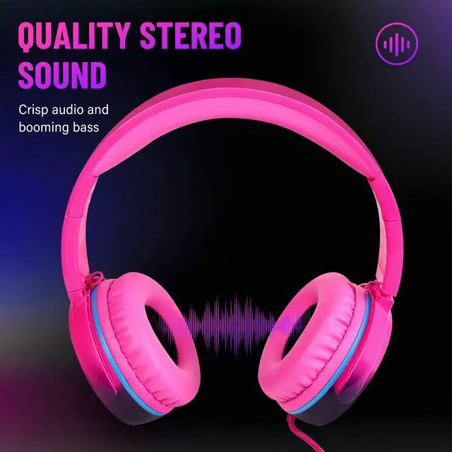 Alt view image 2 of 5 - rockpapa Grade Wired Headphones with Microphone, Lightweight Foldable Stereo Bass Headphones with No-Tangle Cord & 3.5mm Jack for Women/Kids, Laptop Tablet Airplane Chromebooks Pink