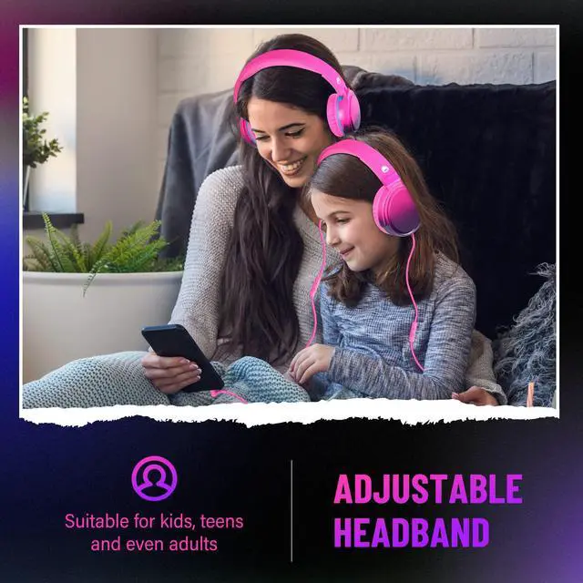 Alt view image 5 of 5 - rockpapa Grade Wired Headphones with Microphone, Lightweight Foldable Stereo Bass Headphones with No-Tangle Cord & 3.5mm Jack for Women/Kids, Laptop Tablet Airplane Chromebooks Pink