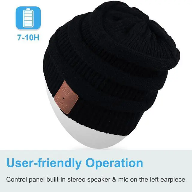 Alt view image 4 of 5 - Rotibox Winter Bluetooth Beanie Hat Fashional Double Knit Skully Cap w/Wireless Stereo Headphone Speakerphone Mic for Outdoor Sports Running Skating Hiking Camping - Black