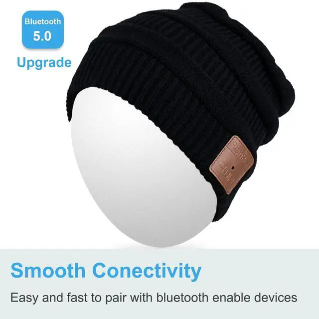 Alt view image 3 of 5 - Rotibox Winter Bluetooth Beanie Hat Fashional Double Knit Skully Cap w/Wireless Stereo Headphone Speakerphone Mic for Outdoor Sports Running Skating Hiking Camping - Black