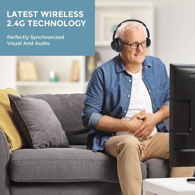 Alt view image 2 of 5 - ROSIDA Wireless Headphones for TV Watching, Wireless Headphones for Seniors with Transmitter Charging Base, Bluetooth Headsets for TV, No Audio Delay, Gift for The Seniors or Parents, Black