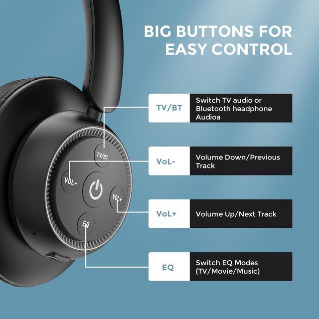Alt view image 5 of 5 - ROSIDA Wireless Headphones for TV Watching, Wireless Headphones for Seniors with Transmitter Charging Base, Bluetooth Headsets for TV, No Audio Delay, Gift for The Seniors or Parents, Black