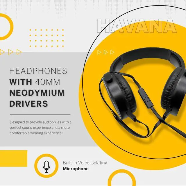 Alt view image 3 of 4 - SANTANA BY CARLOS SANTANA Besos and Havana Headphones- Wired Studio Headphones with Adjustable Headband, Built-in Controls, Ultra-Plush Polymer Foam Ear Cups for Music, Movies & Calls (Black)