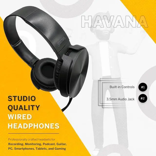Alt view image 2 of 4 - SANTANA BY CARLOS SANTANA Besos and Havana Headphones- Wired Studio Headphones with Adjustable Headband, Built-in Controls, Ultra-Plush Polymer Foam Ear Cups for Music, Movies & Calls (Black)