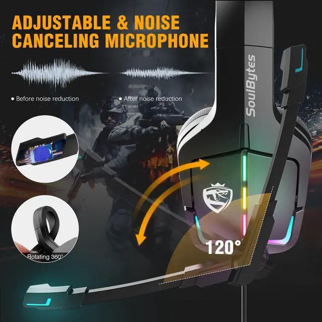 Alt view image 3 of 5 - RUIXI TECH S12 Wired Stereo Gaming Headset with Bass, RGB LED, Compatible with Xbox One, PS5, Switch, PC, Laptop - Includes Microphone