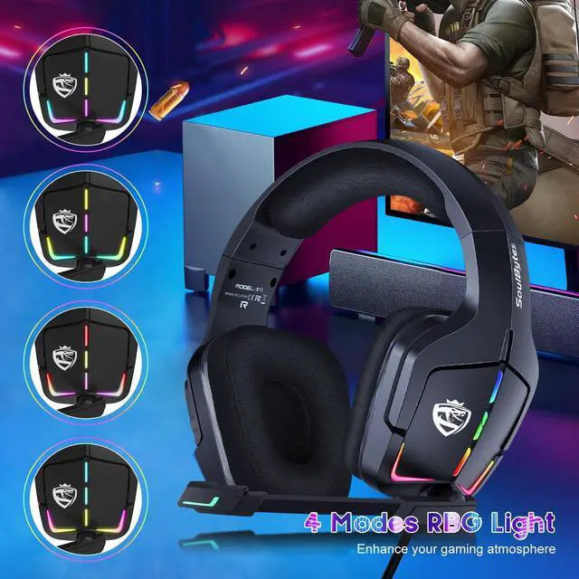 Alt view image 5 of 5 - RUIXI TECH S12 Wired Stereo Gaming Headset with Bass, RGB LED, Compatible with Xbox One, PS5, Switch, PC, Laptop - Includes Microphone