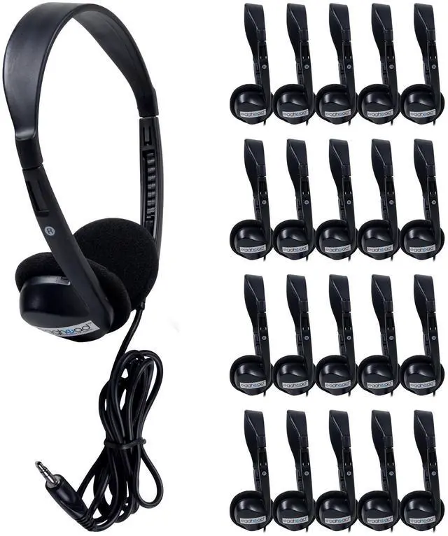 Main image of Egghead Over-Ear Kids' Stereo Headphones with 3.5 mm. Audio Jack and 4'3" Cord, Adjustable Stereo School Headphones for Kids, Pack of 20, Black