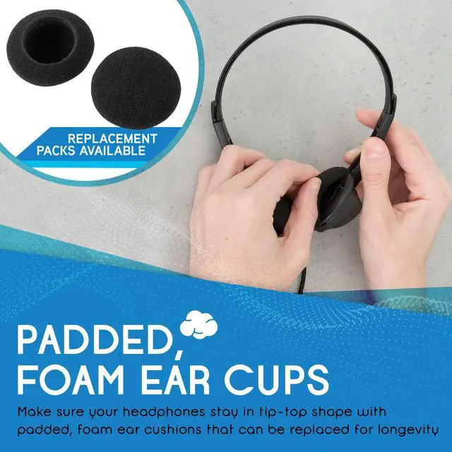 Alt view image 4 of 5 - Egghead Over-Ear Kids' Stereo Headphones with 3.5 mm. Audio Jack and 4'3" Cord, Adjustable Stereo School Headphones for Kids, Pack of 20, Black