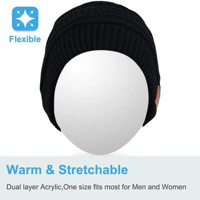 Alt view image 2 of 5 - Rotibox Winter Bluetooth Beanie Hat Fashional Double Knit Skully Cap w/Wireless Stereo Headphone Speakerphone Mic for Outdoor Sports Running Skating Hiking Camping - Black