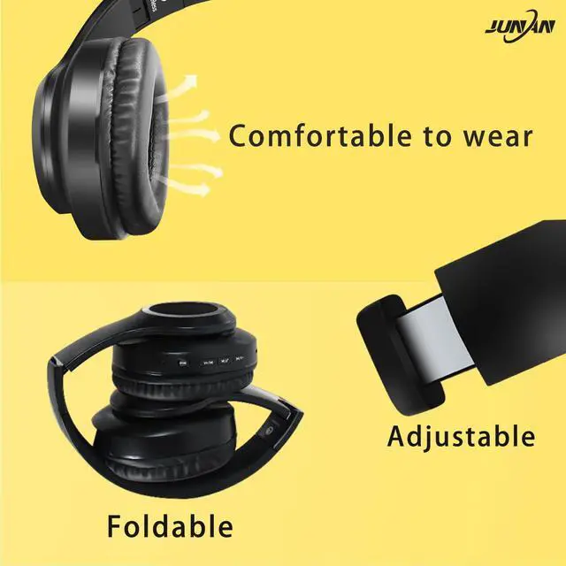 Alt view image 2 of 5 - JUNAN Bluetooth Over Ear Headphones, Heavy Bass HiFi Stereo Audio, Low Latency Wireless and 3.5mm Audio Headphones, SD/TF, FM,Hands-Free Calls, Support Voice Assistant