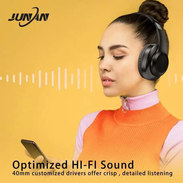 Alt view image 3 of 5 - JUNAN Bluetooth Over Ear Headphones, Heavy Bass HiFi Stereo Audio, Low Latency Wireless and 3.5mm Audio Headphones, SD/TF, FM,Hands-Free Calls, Support Voice Assistant