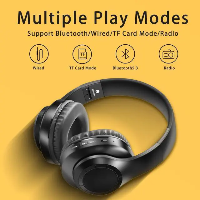 Alt view image 4 of 5 - JUNAN Bluetooth Over Ear Headphones, Heavy Bass HiFi Stereo Audio, Low Latency Wireless and 3.5mm Audio Headphones, SD/TF, FM,Hands-Free Calls, Support Voice Assistant