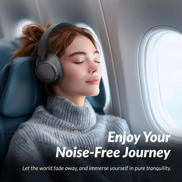 Alt view image 2 of 5 - TONEMAC H7Pro Bluetooth Headphones with -45dB Hybrid Active Noise Cancelling, 80H Playtime Wireless Over-Ear Headphones, Immersive Deep Bass Stereo, 4-Mic ENC Clear Calls, Personalized Comfort, Black