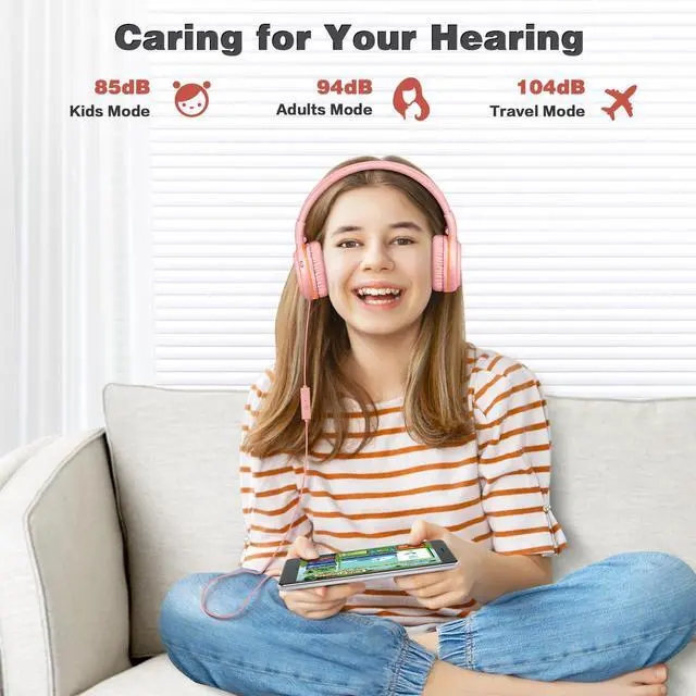 Alt view image 4 of 5 - SIMOLIO Kid Headphones Wired & Bluetooth Bundles, Safe Volume, HD Mic Stereo Sound, Adjustable Headband, Foldable Durable Children Headsets for Travel School