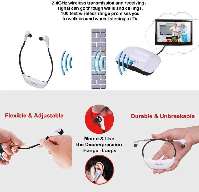 Alt view image 3 of 5 - SIMOLIO Wireless TV Headsets Bundle for Bedroom and Living Room, Long Battery, Tone Control, Balance Control