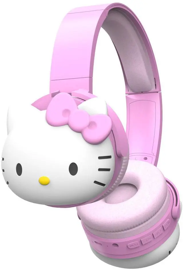 Alt view image 2 of 5 - Hello Kitty 2-in-1 Wireless Bluetooth Headphones with Wired Earbuds - Foldable Over-Ear Headset with Built-in Mic, AUX Cable, Adjustable Headband, and Onboard Controls - Pink