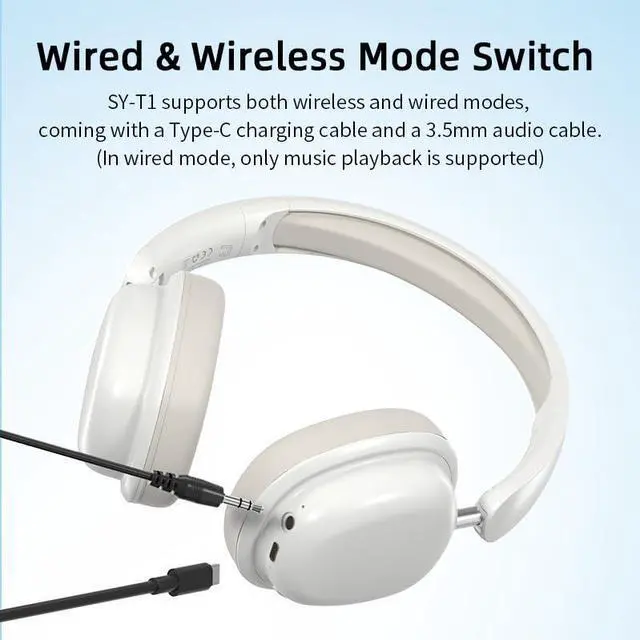 Alt view image 5 of 5 - Spevert Over Ear Bluetooth Headphones,15H Playtime Wireless and Wire Dual-use Foldable Headset Built-in Removable Microphone,for School Home Work Game Computer Etc (White)