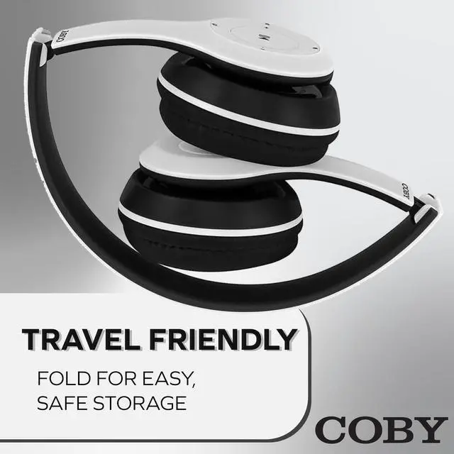 Alt view image 2 of 5 - Coby Wireless & Wired Headphones - Bluetooth Over-Ear Headset with Mic, Foldable, HiFi Stereo, Deep Bass, AUX, 5H Playtime, Hands-Free Calling, Rechargeable, Lightweight for Travel, PC, Phone, Tablet