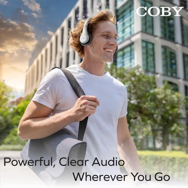 Alt view image 4 of 5 - Coby Wireless & Wired Headphones - Bluetooth Over-Ear Headset with Mic, Foldable, HiFi Stereo, Deep Bass, AUX, 5H Playtime, Hands-Free Calling, Rechargeable, Lightweight for Travel, PC, Phone, Tablet
