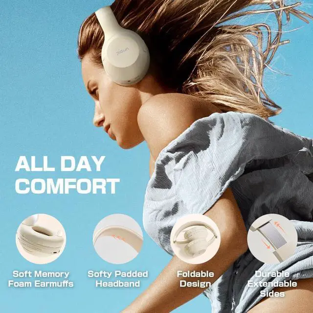 Alt view image 2 of 5 - Sungive Bluetooth Headphones Over Ear, Foldable Hi-Fi Stereo Wireless and Wired Headsets with Micro SD Card Slot, Built-in Microphone for Adults Kids Men Women(White)