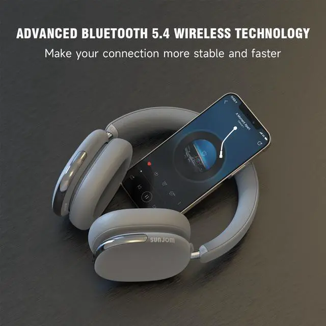 Alt view image 3 of 5 - SUNJOM Freepods 120H Playtime Bluetooth ANC/ENC Pro-Level Active Noise Cancelling Over-Ear Headphones Wireless, Headphones with Built-in Microphone Type-C Charging for Call Travel Sports Gym (Silver)