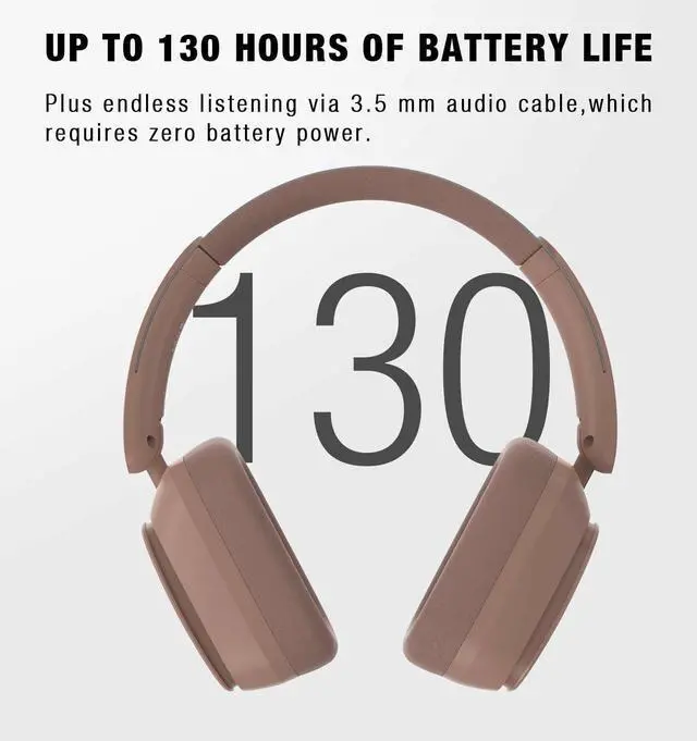 Alt view image 4 of 5 - Remix 130H Playtime Bluetooth Over-Ear Wireless Headphones, ANC/ENC Active Noise Cancelling, Foldable Rotatable Lightweight Headphones with Microphone Type-C for Call Travel Sports (Pink Brown)
