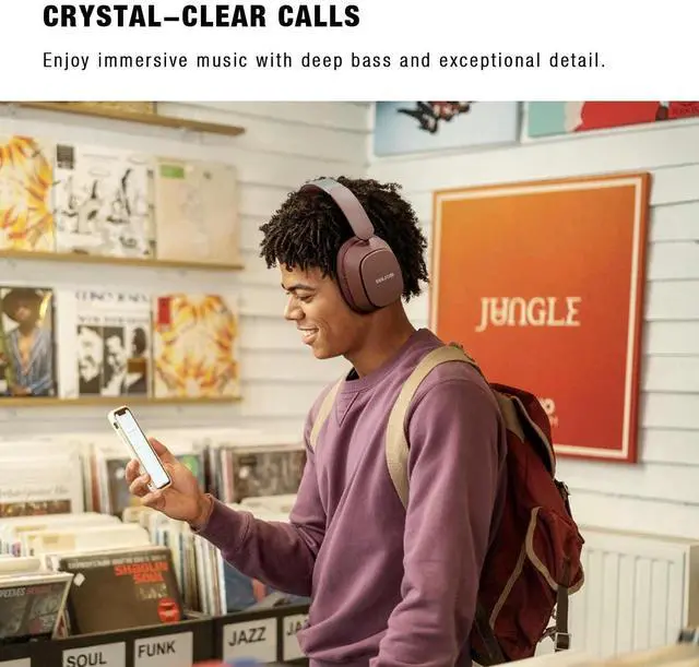 Alt view image 3 of 5 - Remix 130H Playtime Bluetooth Over-Ear Wireless Headphones, ANC/ENC Active Noise Cancelling, Foldable Rotatable Lightweight Headphones with Microphone Type-C for Call Travel Sports (Pink Brown)